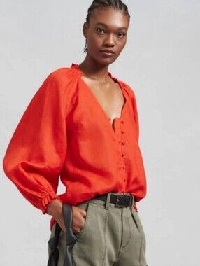 Anthropologie Maeve Linen Persimmon Blouse